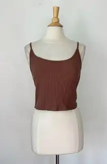 Solid Brown Textured Sleeveless Crop Top