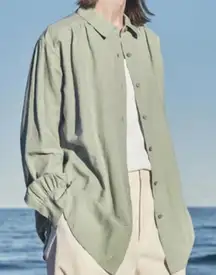 Uniqlo Linen Blend Oversized Shirt Button Up Green NWT Medium