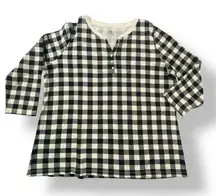 🎈 Kim Rogers Perfectly Soft Black White Gingham Henley Top 100% Cotton Size L