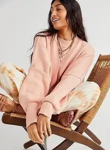 Free People  Sz S Easy Street Tunic Sweater Oversized Slouchy Pink Long Sleeve