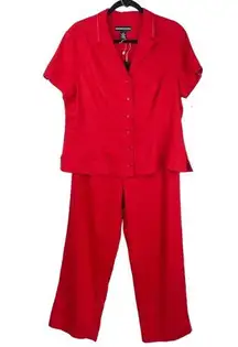 NWT Vtg Red Linen Set Button Down Wide Leg Crop Pants