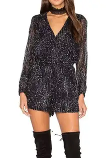 LoveShackFancy Bowie Silk Long Sleeve Star Print Black Playsuit 1 SMALL