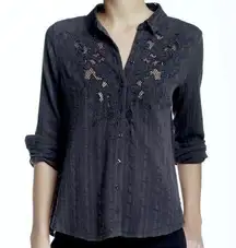 Free People  Carter Dark Grey Distressed Texture Button Up Shirt Top Size XS