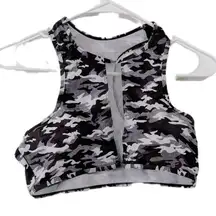 Gray and Black Crop Swim Top with Cut-Out Design