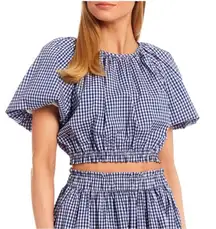 Antonio Melani Womens Gingham Wendy Puff Sleeve Crop Top Blue White Small‎