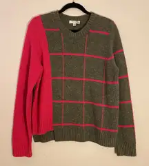 Milly Pink Gray Windowpane Crewneck Sweater Wool Cashmere Women's size Large