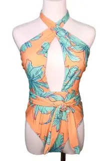 Cupshe Blooming Flowers Wrap Neck One Piece Swimsuit LARGE Hawaiian‎ Beach NWT