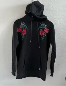 Volcom Embroidered and Painted Floral Black Hoodie Art To Wear Trendy Sweatshirt