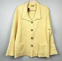 Focus yellow waffle knit button down lagenlook jacket cardigan size medium