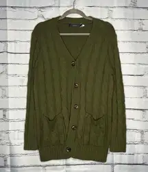 Zesica Olive Green V‑Neck Button‑Up Cardigan L Lightweight Cozy Everyday Layer