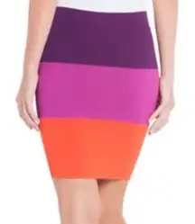 BCBGMAXAZRIA Women's M Colorblock Bandage Knee Length Skirt Multicolor
