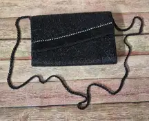 La Regale Vintage Evening Bag Black Rhinestone Beaded Clutch Purse Prom Formal