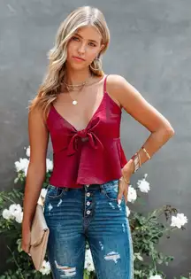 Vici Gratitude Satin Crop Babydoll Tank in Wine