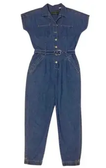 COPY - Vintage 90s Liz Claiborne Blue Denim Romper with Belt and Collar