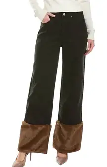 WeWoreWhat Revolve Retro Mobwife Faux Fur Straight Leg Black Jeans Size 25 NWT