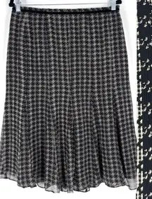 Vintage Y2K Anne Klein Silk Houndstooth Black Knee Length Skirt Size 10‎ Witchy
