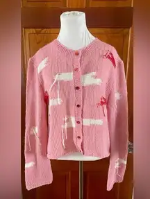 ZARA Pink Button-Up Sweater, Distressed Look, EUC