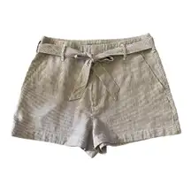 Black and white pinstripe shorts, matching belt, two front pockets, high waist, excellent condition, size small Measurements: Waist: side to side 14 1/2 inches  Rise: 12 inches  Inseam: 2 inches