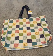 C&C California Home Large Canvas Tote Colorful Smiley Faces NWT