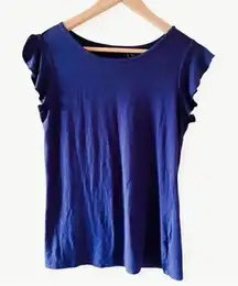 2 for $30 Tahari Navy Ribbed Knit Ruffle Career Work Office Womens Top Sz S