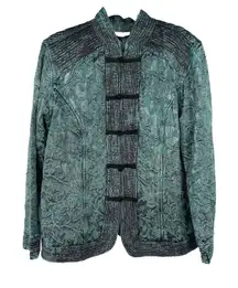 Coldwater Creek Toggle Button Front Blazer Jacket 1X Embroidered Asian Green