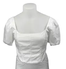 Abercrombie & Fitch White Short Puff Sleeve Smocked Corset Blouse Crop Top Sz L