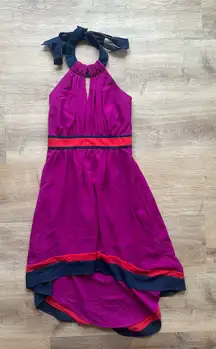Miss Sixty M60 Halter High Low Dress Magenta Red Navy Colorblock Size 0 Y2K