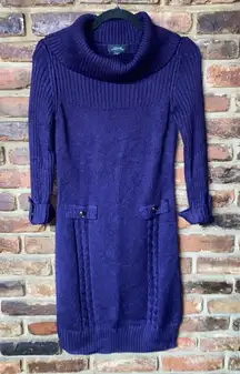 Tahari Arthur S Levine Purple Cable Knit Turtleneck Sweater Dress Women's Small