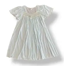 Miss Elaine Vintage Light Blue Classic Nylon Flutter Sleeve Nightgown Size Large