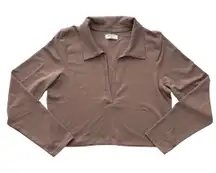 Aritzia Babaton Cropped Deep V Collared Long Sleeve Polo