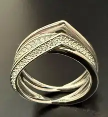 SWAROVSKI Rhodium Plated Interlocking Loops Genius Pave Ring Women’s Size 9 5g.
