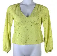 Lush Clothing 5/$25 Lush Sz Small Blouse Green Yellow Black Polka Dot Cropped Long Sleeve Top