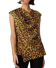 Adam Lippes animal print asymmetric satin top, sleeveless, size 2