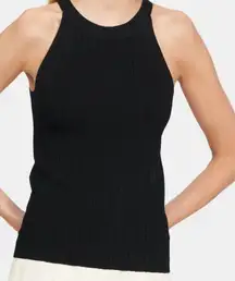 Theory Waxson Ribbed Knit Halter shell black Sweater large