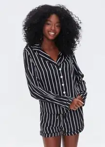 Forever 21Black and White Satin Striped Print Pajama Set