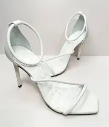 SCHUTZ Sandals Ladies Size 9.5B White Leather Open Square Toe Ankle Strap Heels