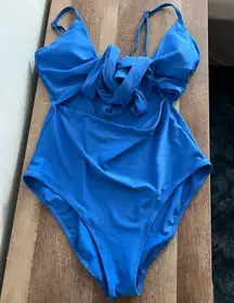 Aerie Blue Tie Front Cut Out One Piece Full Coverage Swimsuit Size Medium