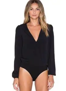 Lovers + Friends  | Vision V-Neck Long-Sleeve Bodysuit Blouse in Black Sz Medium