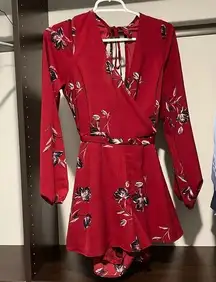 Red Romper with flower pattern