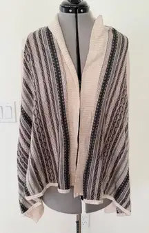 Kensie Striped Open Front Drape Long Cardigan Boho Knit Sweater Size S 
