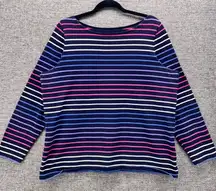 Talbots Womens‎ Blouse Size X Striped Cotton Top Long Sleeve Boat Neck Colorful