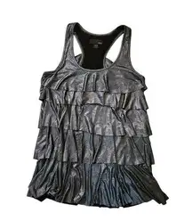 XXI Metallic Silver Sparkly Ruffled Tiered Tank Top Women Size Medium