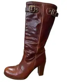 Coach Boots Maxene Q262 Calf Brown Closed Toe Tall Chunky Heel Shoes Sz 7B