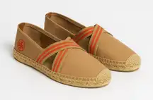 Tory Burch Women's‎ Espadrille Flats Tan Canvas Orange Stripe Slip On Shoes Sz 8