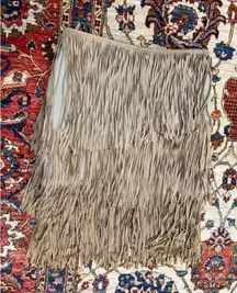 NWT Lamarque Collection Tan Suede Fringe Mini Skirt Leather Western Boho Size 6w