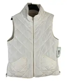 Cozy Cream & Tan Quilted Sherpa Reversible Zip Front Vest Keren Hart Medium