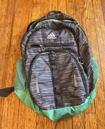 Adidas Backpack Gray Green Multi-Compartment Mesh Pockets School Travel Bag