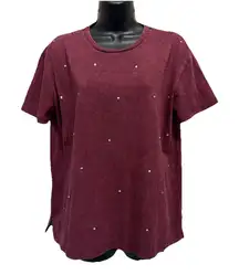 Edgely Burgundy Rhinestone Short Sleeve Crew Neck T-Shirt Size Medium‎