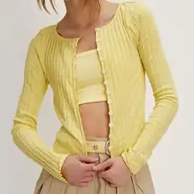 Free People Tilly Long Sleeve Cardi NWOT size Large Ribbed Sweater Mellow Yellow