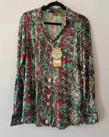 NWT Wrangler Pink Blue Deadstock Shimmer Snakeskin Button Down Women size Large